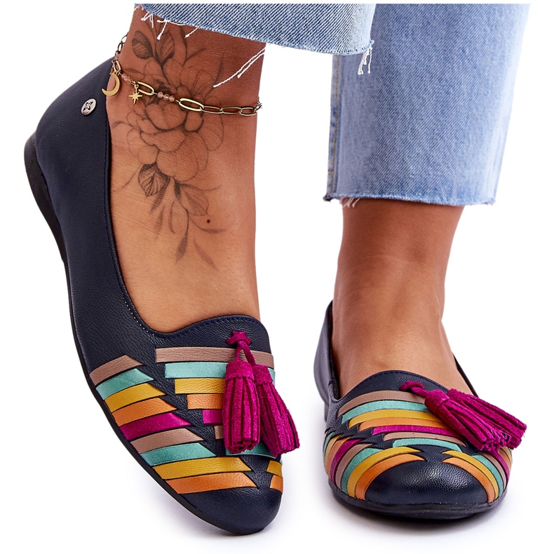 Kožené balerínky Maciejka s třásněmi Navy Blue 04016-17 vícebarevný