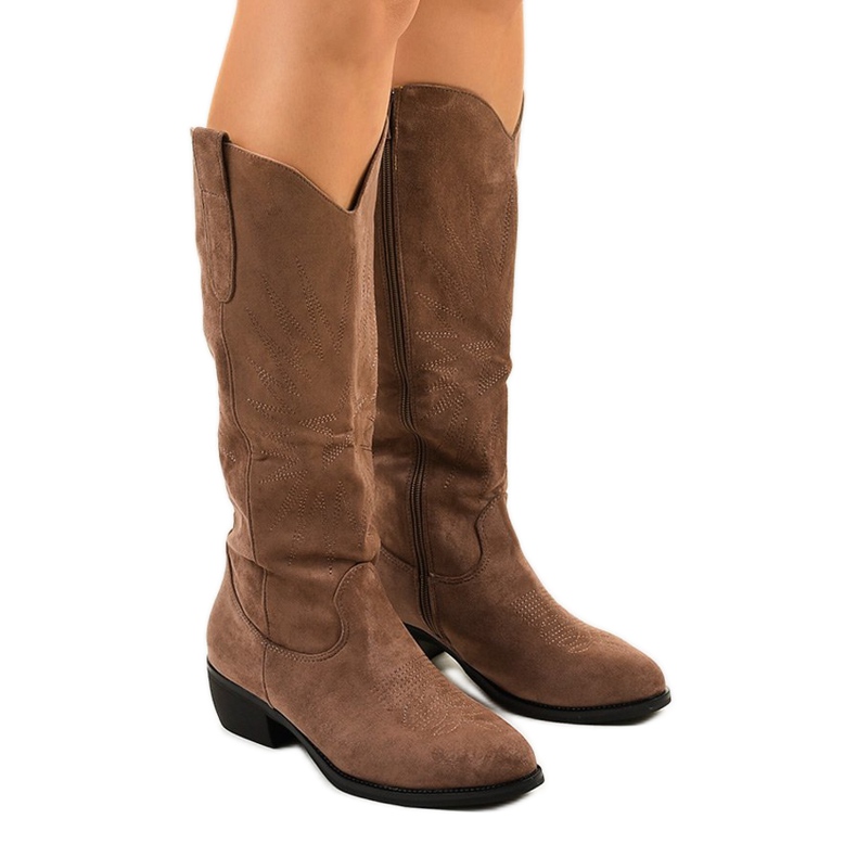 Khaki semišové vysoké kovbojské boty Evelralla zelená