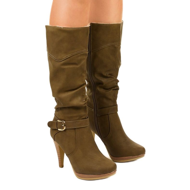 Teplé boty na špendlíku od Ertris khaki zelená Teplé boty na špendlíku od Ertris khaki zelená