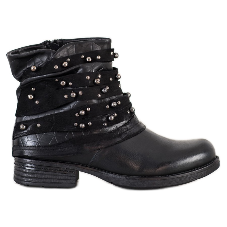 Queentina Pohodlné kozačky s ozdobami černá Queentina Pohodlné kozačky s ozdobami černá