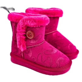 Apawwa Dětské sněhové boty s kožešinou a knoflíkem Fuchsia Kawai růžový