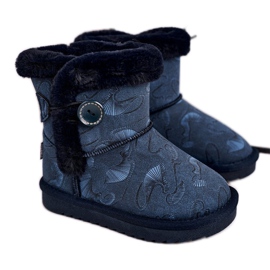 Apawwa Dětské sněhule s kožešinou a knoflíkem Navy Blue Kawai námořnická modř modrý
