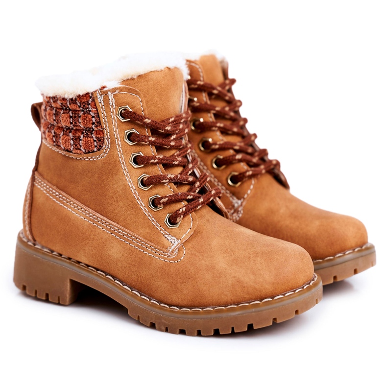 Apawwa Teplé dětské boty Traperki Beżowe Forest béžový hnědý