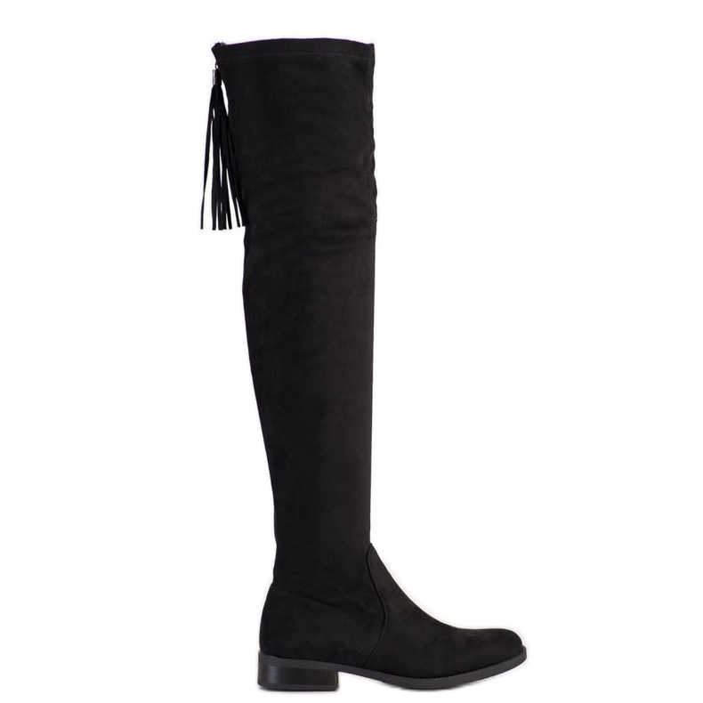 Forever Folie Boty na vysokém stehně s třásněmi černá Forever Folie Boty na vysokém stehně s třásněmi černá