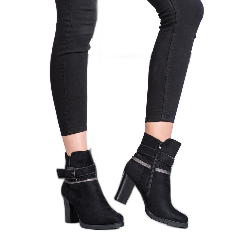 Queentina Elegantní semišové kozačky černá stříbrný