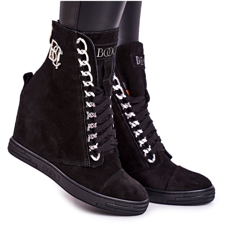 Dámské semišové tenisky BOOCI 2222/066 / s Silver Chain černé černá