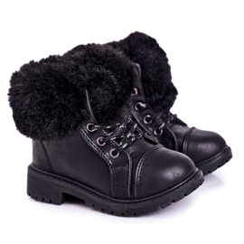 Teplé dětské lapače s kožešinou Black Nella černý