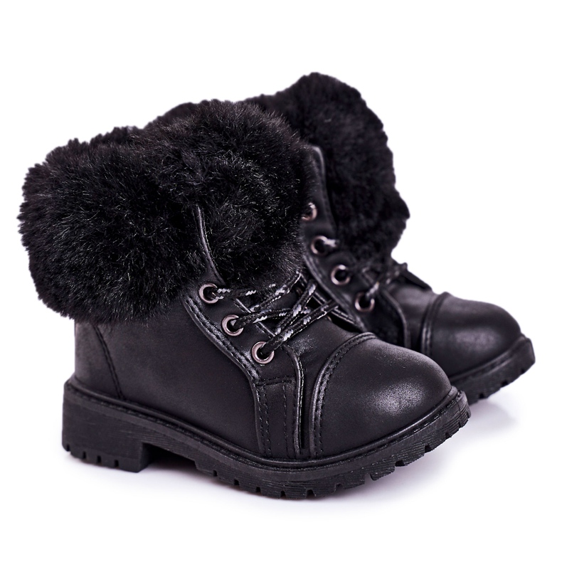 Teplé dětské lapače s kožešinou Black Nella černá