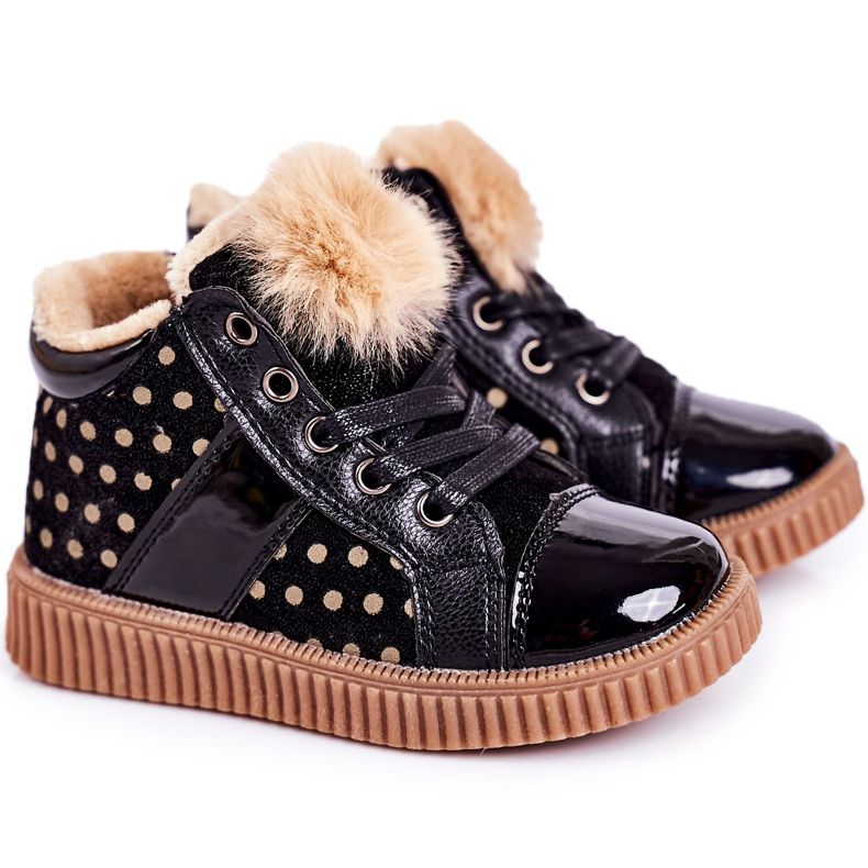 Linshi Teplé dětské boty Tenisky v puntících černé Anastasia černá