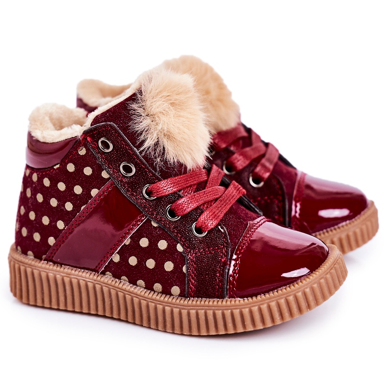 PL1 Teplé dětské boty Tenisky v puntících červené Anastasia