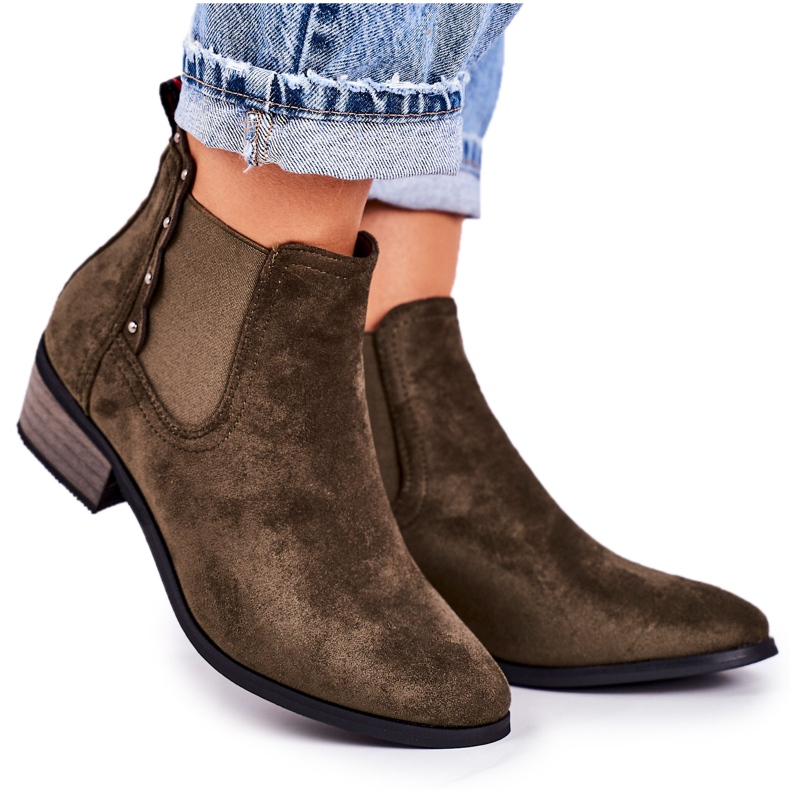 PJ1 Dámské klasické boty Chelsea semišové tmavě zelené boty Walker khaki zelená