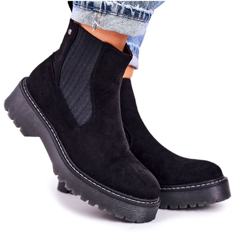 Dámské kozačky Jodhpur boty na gumové podrážce semišové černé Voyager černá