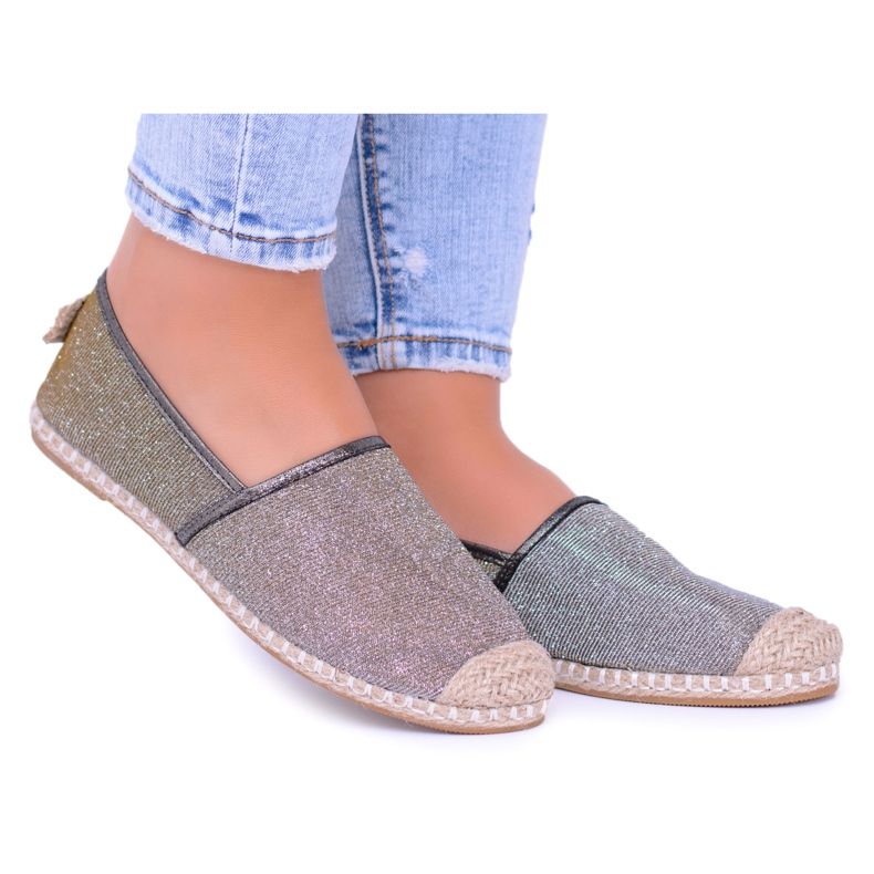 Lu Boo Glitter Dámské espadrilky Slip On Miravet šedá zlatý