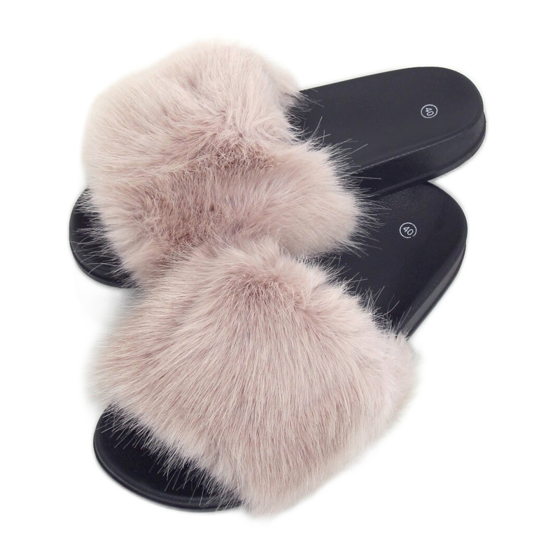 Béžové pantofle s kožešinou CK107P Béžová béžový