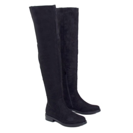 Kozačky nad kolena s plochými podpatky černá K-99120-1 Black Fabric černý