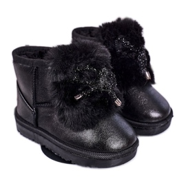 Dětské sněhule s kožešinou černá Aurora černý