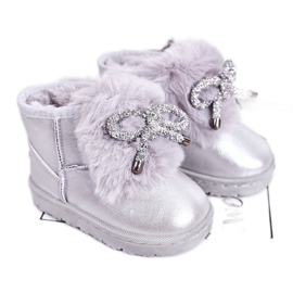 Dětské sněhule s kožešinou Silver Aurora stříbro