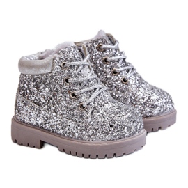 Dětské teplé brokátové boty Trappers Silver Mermaid stříbro