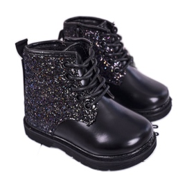 Dětské teplé brokátové boty Trappers Black Ariel černý
