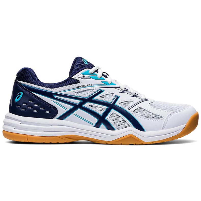 Asics Pánská volejbalová obuv Acics Upcourt 4 bílá a tmavě modrá 1071A053 100 bílý bílý
