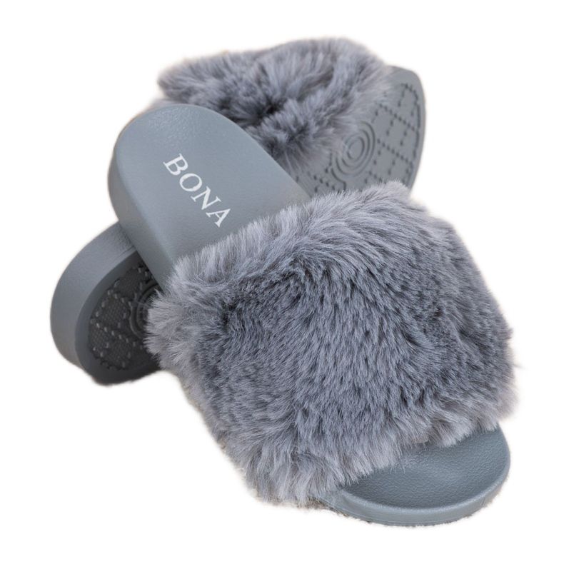 Bona Módní žabky s kožešinou šedá Bona Módní žabky s kožešinou šedá