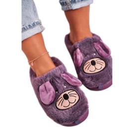 JOMIX Dámské pantofle z purpurové myší kožešiny Home Sweet Home fialový JOMIX Dámské pantofle z purpurové myší kožešiny Home Sweet Home fialový