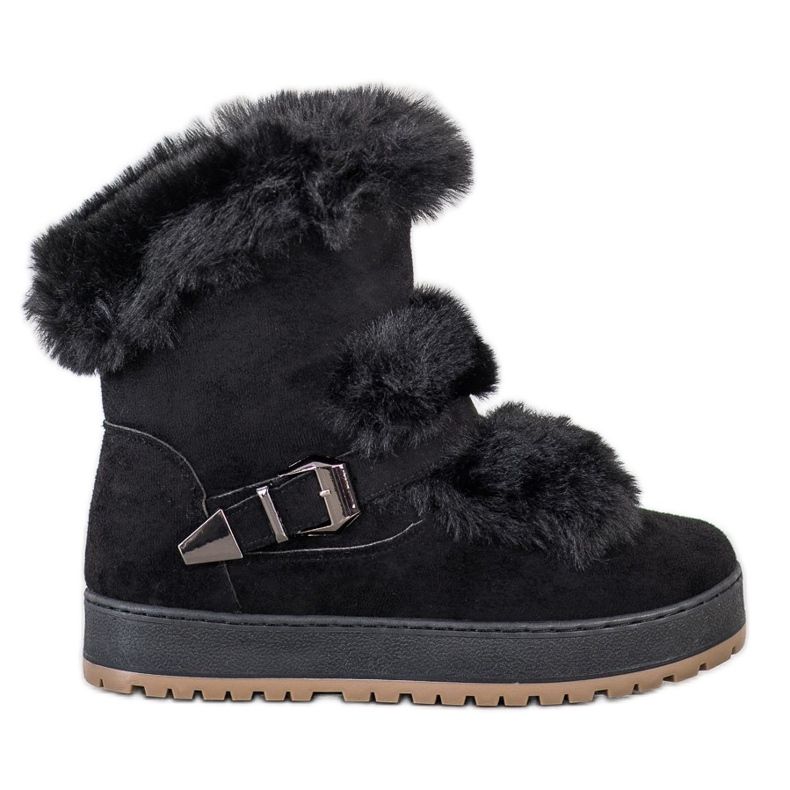 Queentina Teplé Mukluki s kožešinou černá