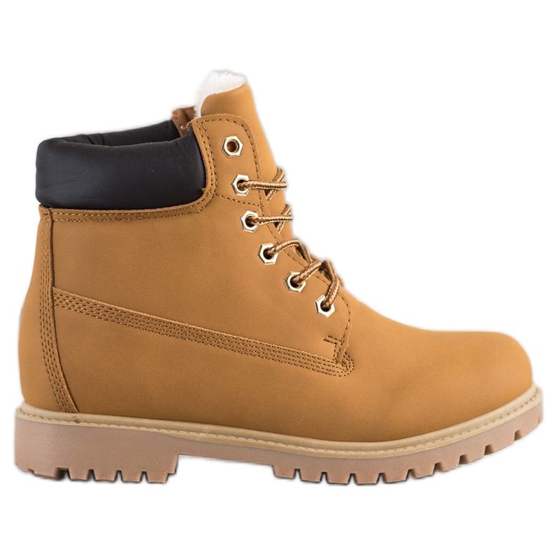 SHELOVET Teplé turistické boty s eko kůží hnědý