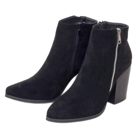 Černé kozačky na širokém podpatku TX-1873 Black černá Černé kozačky na širokém podpatku TX-1873 Black černá