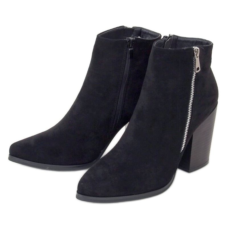 Černé kozačky na širokém podpatku TX-1873 Black černá Černé kozačky na širokém podpatku TX-1873 Black černá