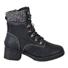 Queentina Teplé boty na sloupku černý šedá