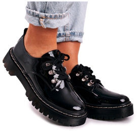 S.Barski Dámské boty Oxfords na platformě S. Barski HX15 lakované černou barvou černá