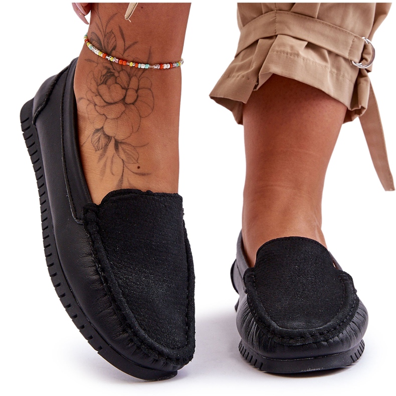 Dámské klasické kožené mokasíny S.Barski LR97630 černé černá