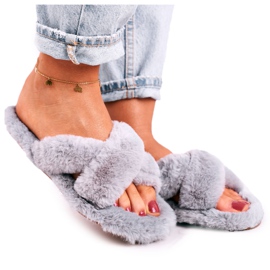 FJ1 Dámské kožešinové pantofle šedé Cozy Time šedá FJ1 Dámské kožešinové pantofle šedé Cozy Time šedá