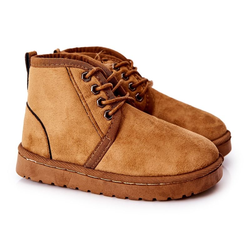 Dětské šněrovací boty zahřáté s kožešinovým lovcem hnědý Dětské šněrovací boty zahřáté s kožešinovým lovcem hnědý