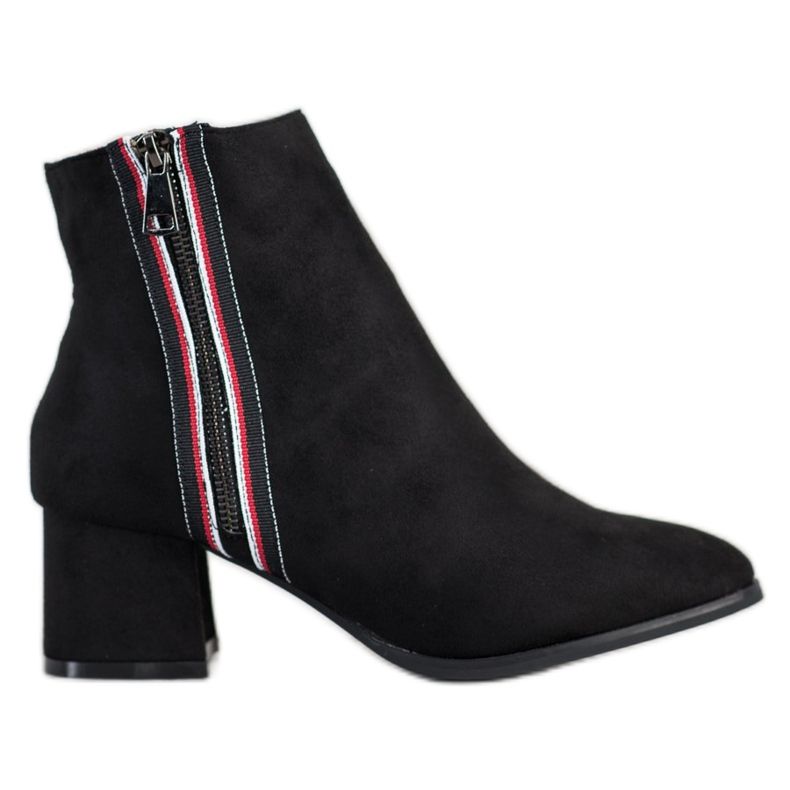 M.Daszyński Semišové kozačky s ozdobným zipem černá