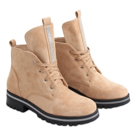 Béžové šněrovací dámské kozačky NC1035 Khaki béžový stříbro