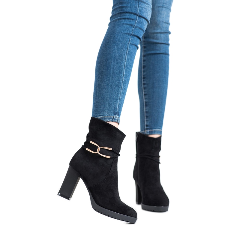 SHELOVET Boty se zlatou dekorací černá