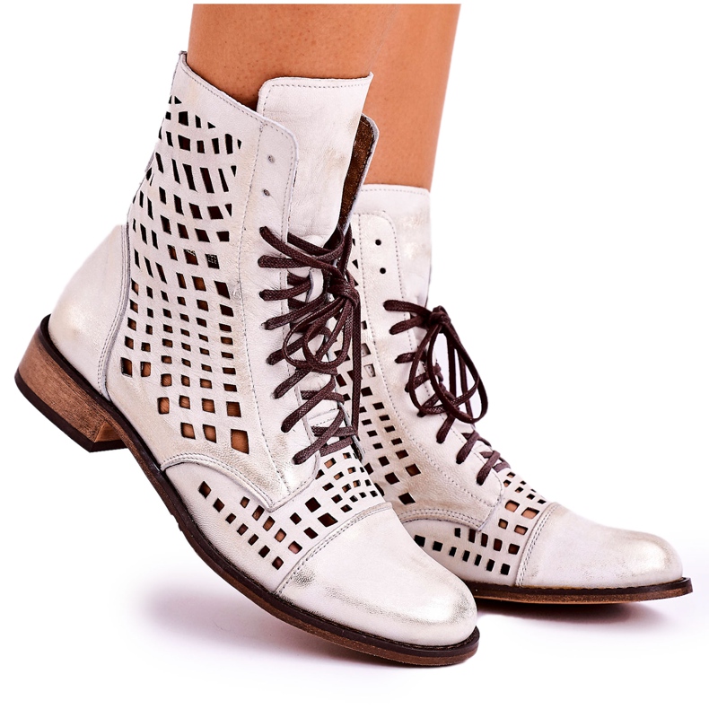 Nicole Dámské bílé prolamované kožené boty Abigail bílý