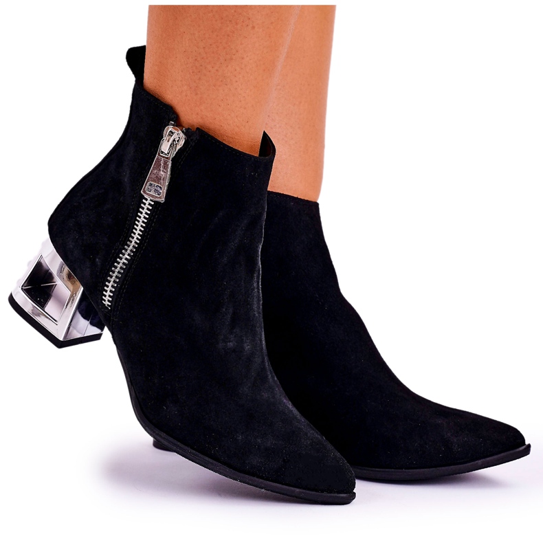 Nicole Dámské kozačky na stříbrném podpatku semišové černé Norah černá