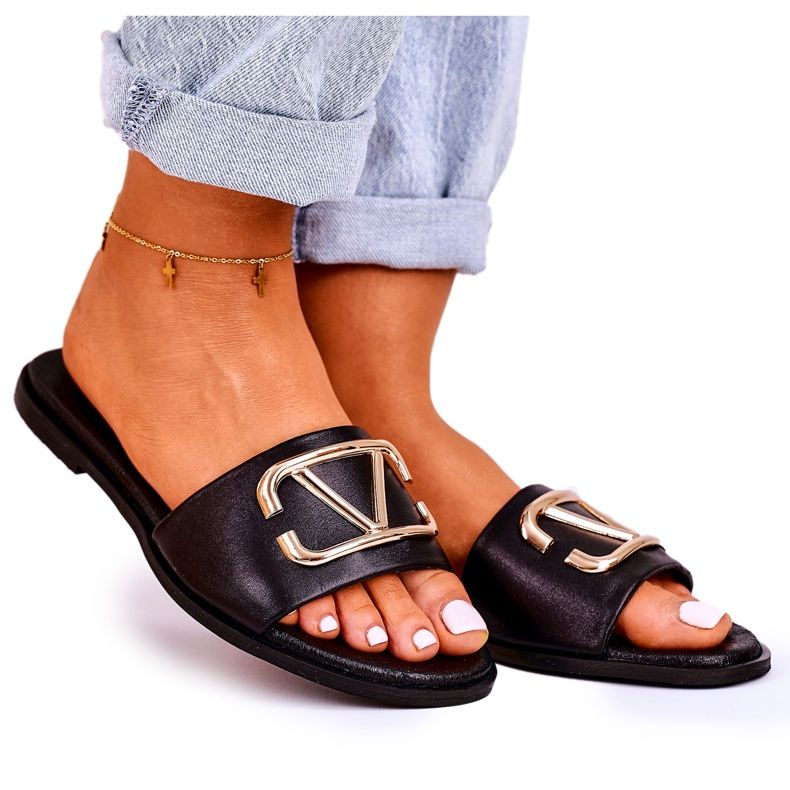 Nicole Dámské klasické kožené pantofle černé Evie černá