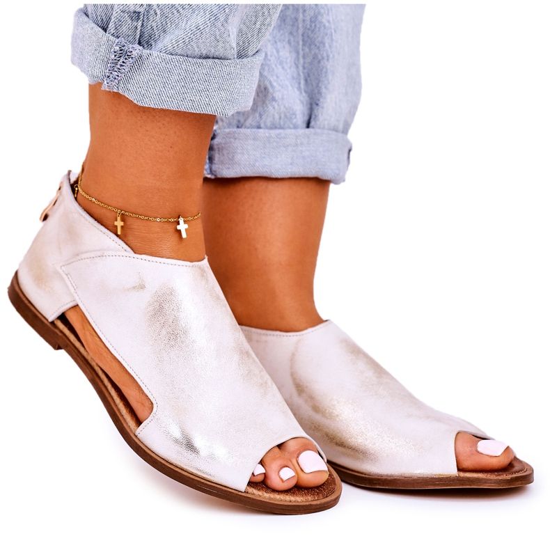 Nicole Dámské ploché kožené sandály bílé Natalie bílý zlatý