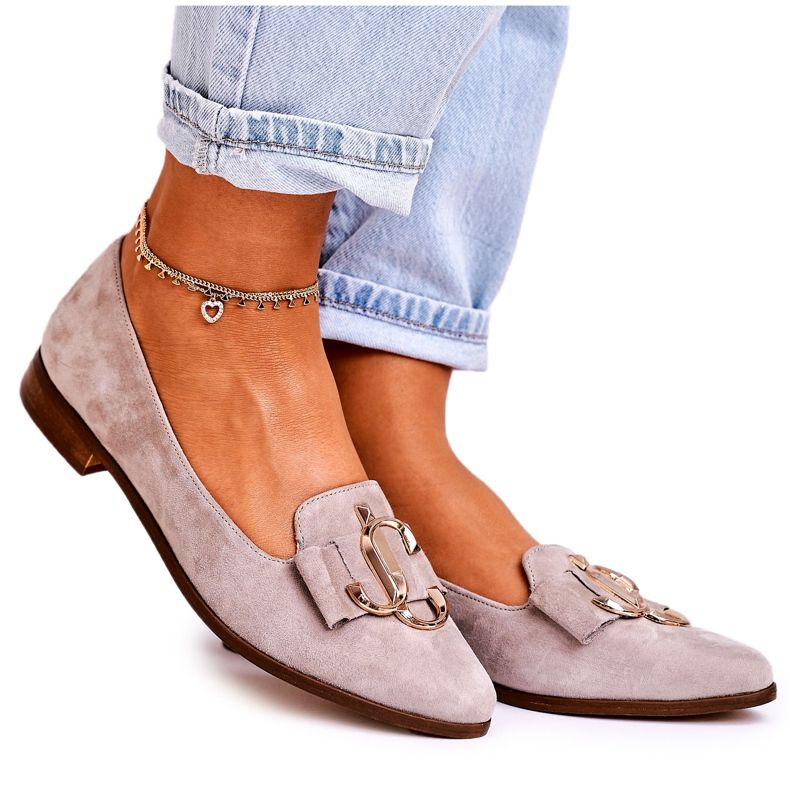 Nicole Dámské semišové mokasíny béžové balerínky Mary-Jane béžový