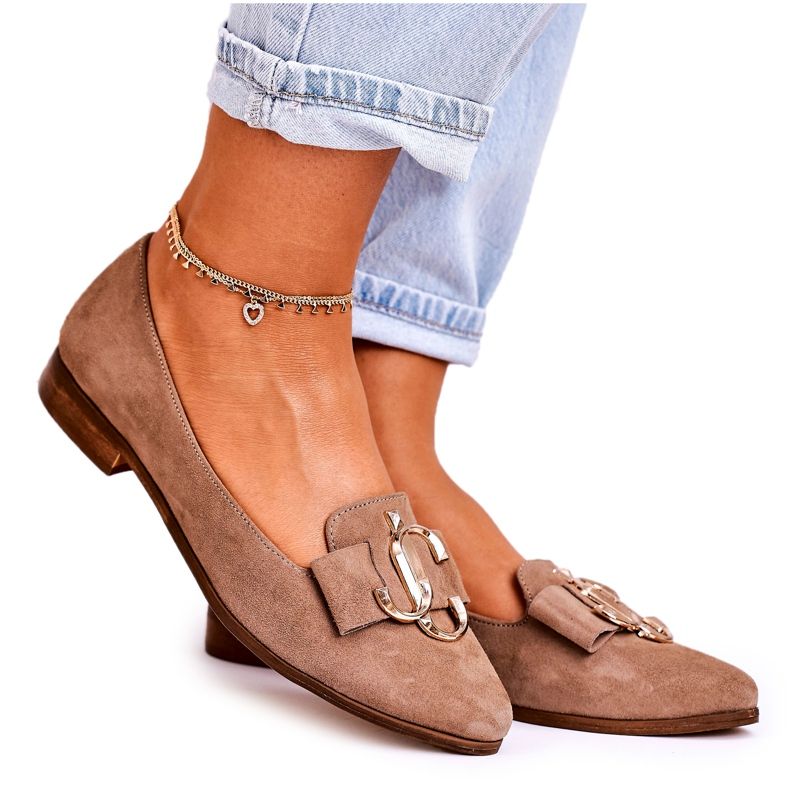 Nicole Dámské semišové mokasíny balerínky světle hnědé Mary-Jane hnědý