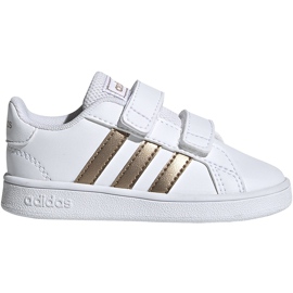 Dětské boty Adidas Grand Court I bílé a zlaté EF0116 bílý zlatý Dětské boty Adidas Grand Court I bílé a zlaté EF0116 bílý zlatý