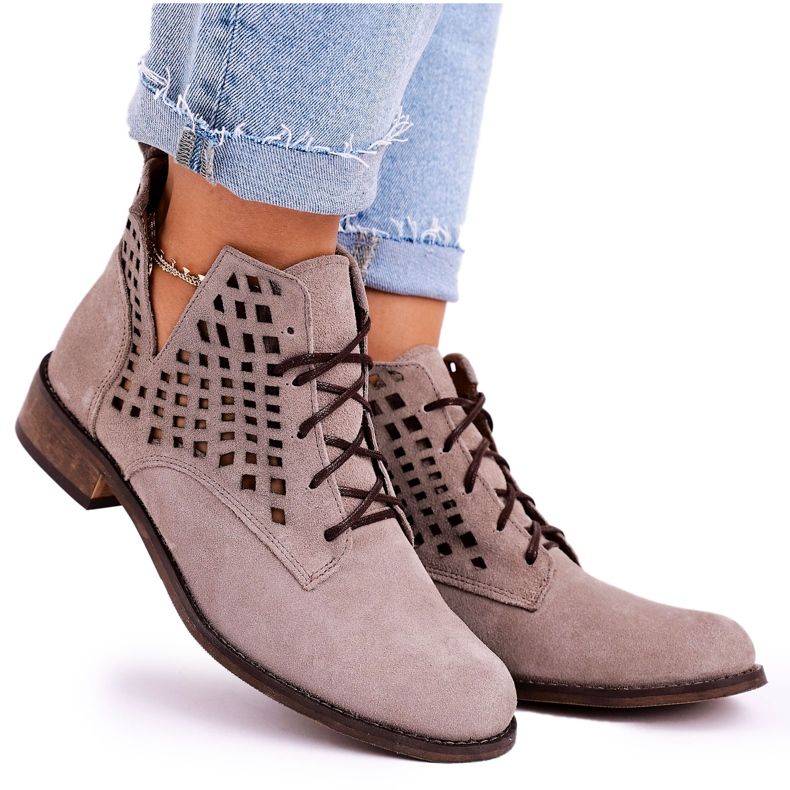 Nicole Dámské prolamované semišové cappuccino boty Susannah hnědý