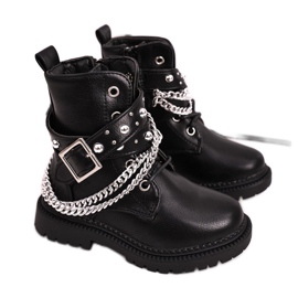 Dětské kozačky s řetízkem zatepleným kožešinou Black Dolly černý