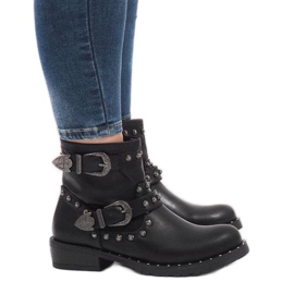 Černé kozačky se sponami a flitry A8018 černý