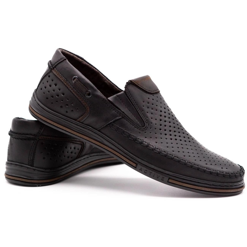 Polbut Pánská kožená letní obuv 09 černá s hnědou vícebarevný