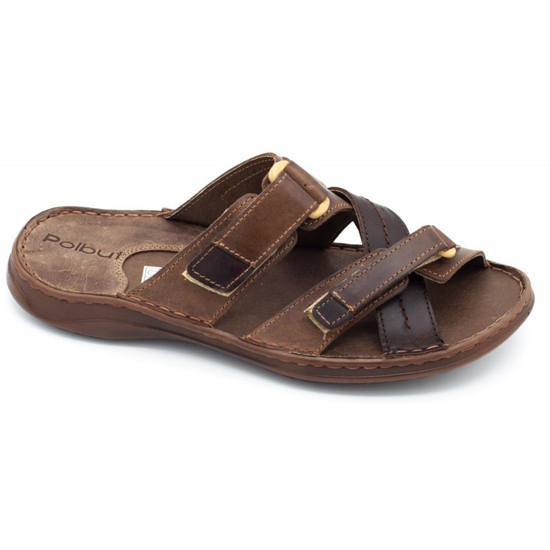 Polbut Pánské hnědé pantofle SA06 hnědý